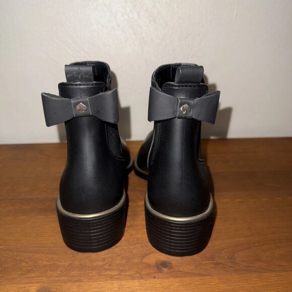 Classic Black Kate Spade Edimburg Bow Rain Booties Size 8 - Picture 3 of 8